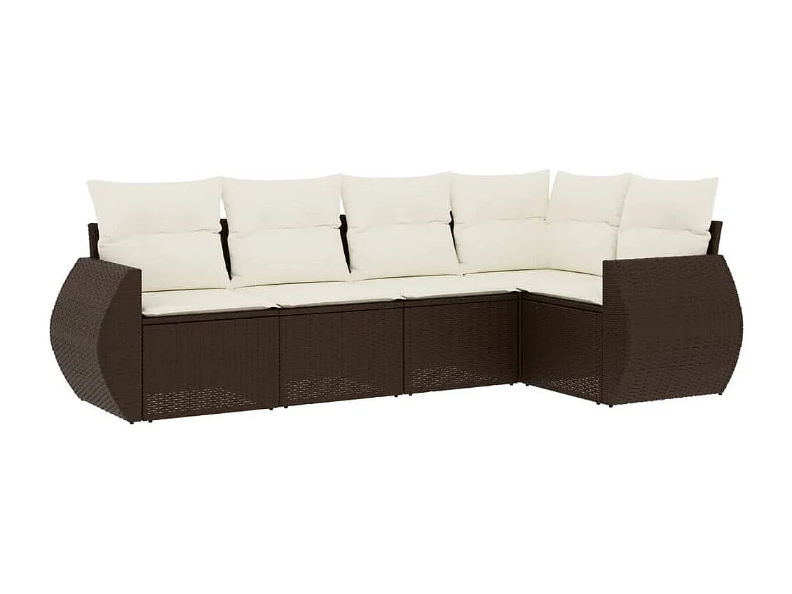5-delige Loungeset met kussens poly rattan bruin