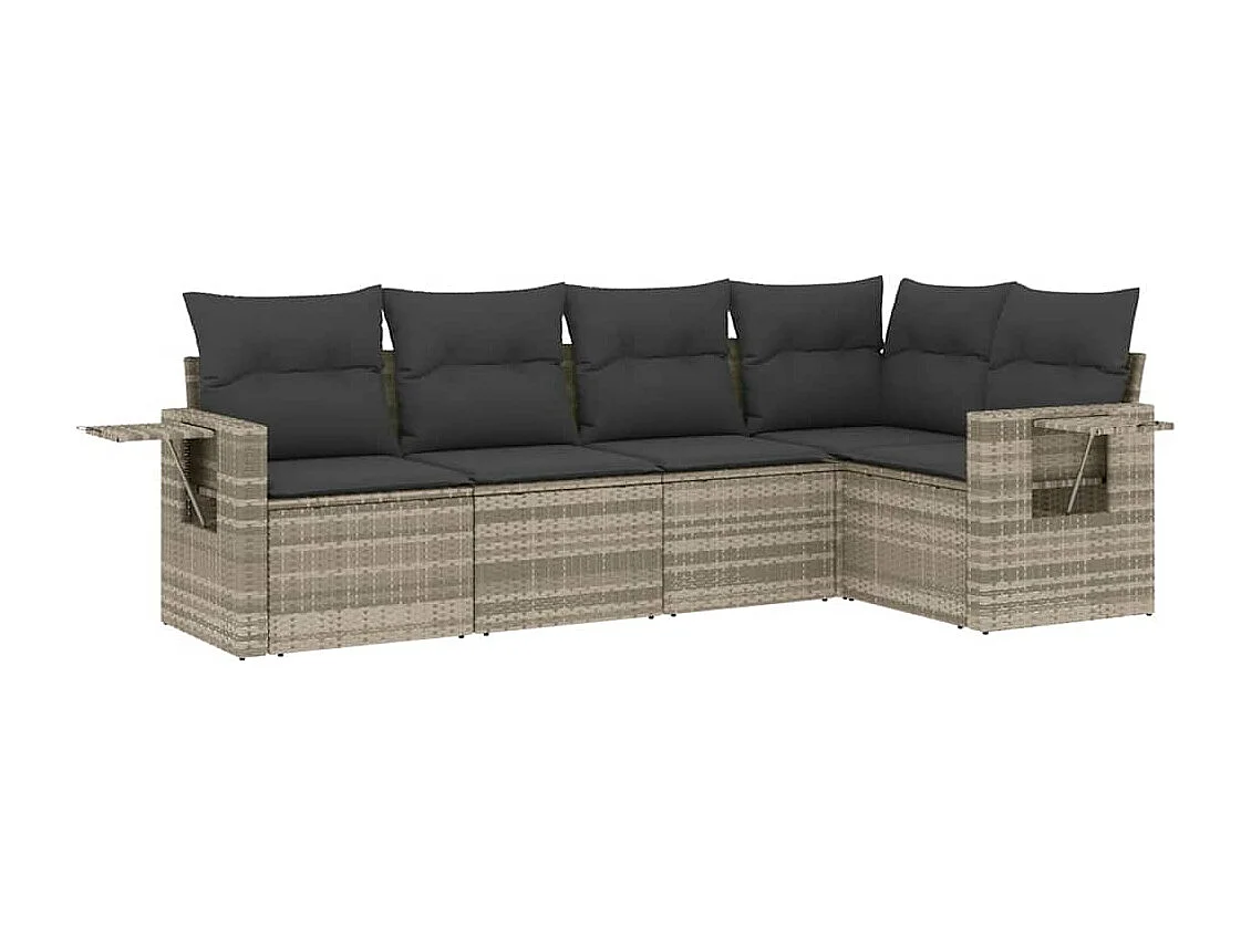 Salon de jardin 5 pièces avec coussins gris clair résine tressée