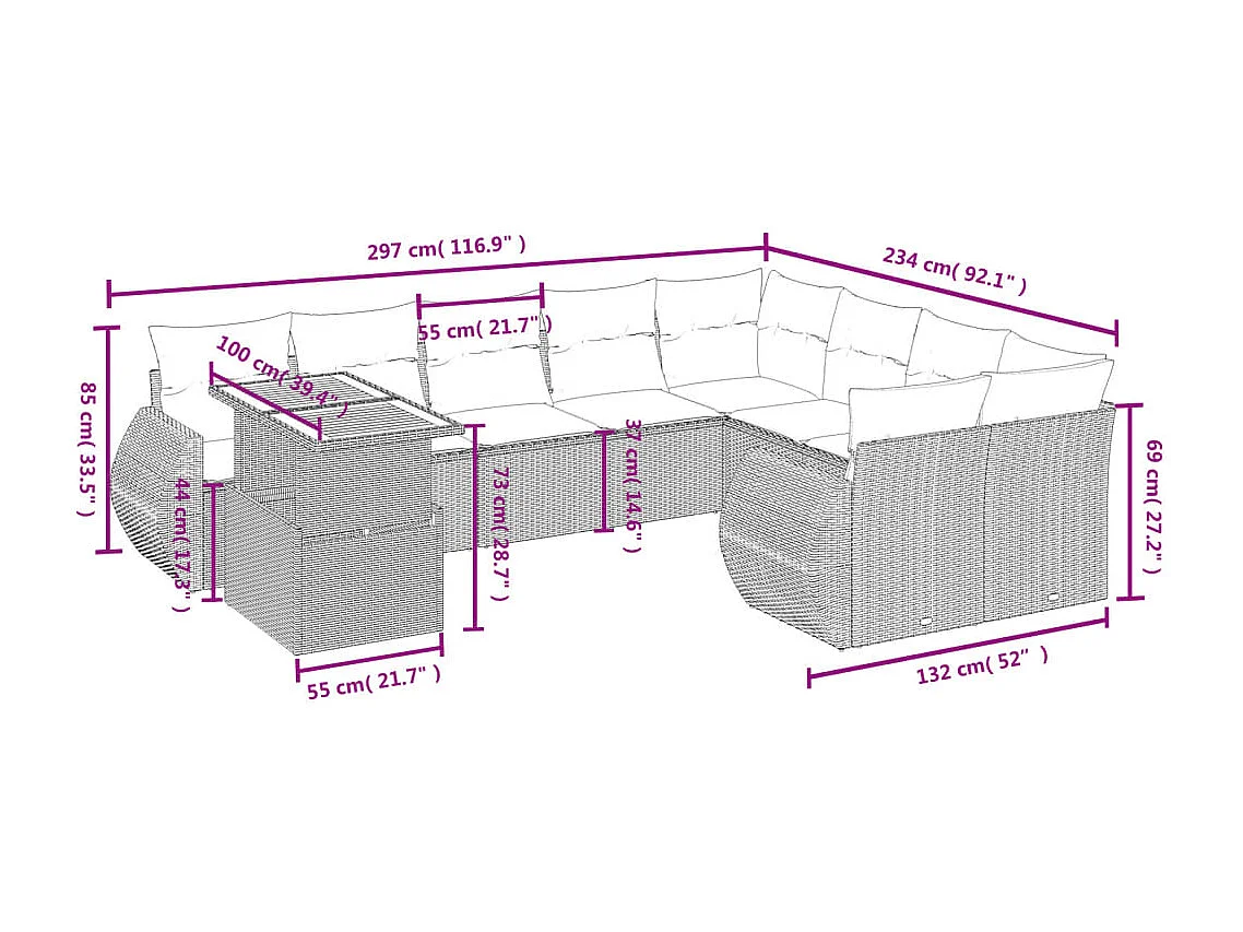 Salon de jardin avec coussins 10 pièces beige résine tressée