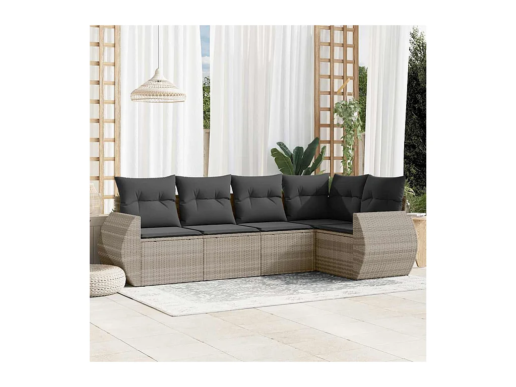 Set de sofás jardín y cojines 5 piezas ratán sintético gris claro