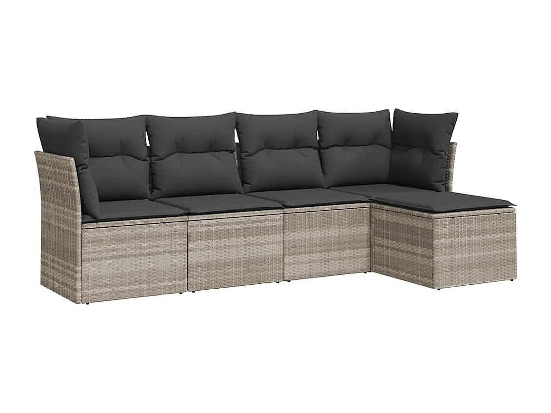 5-delige Loungeset met kussens poly rattan lichtgrijs