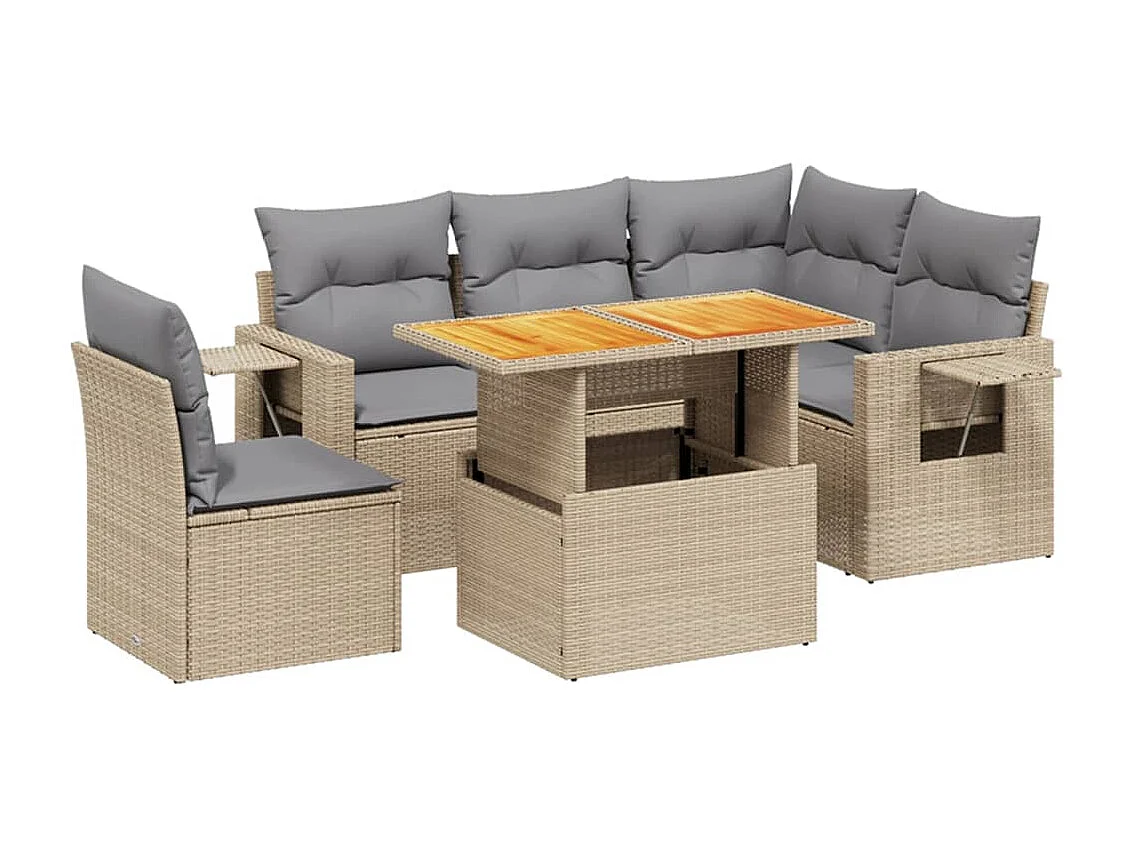 Juego de sofás jardín con cojines 6 piezas ratán sintético beige