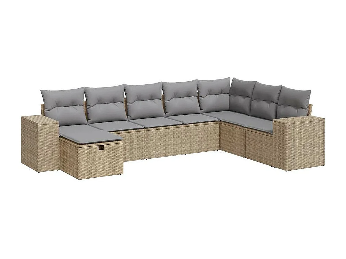 8-delige Loungeset met kussens poly rattan beige