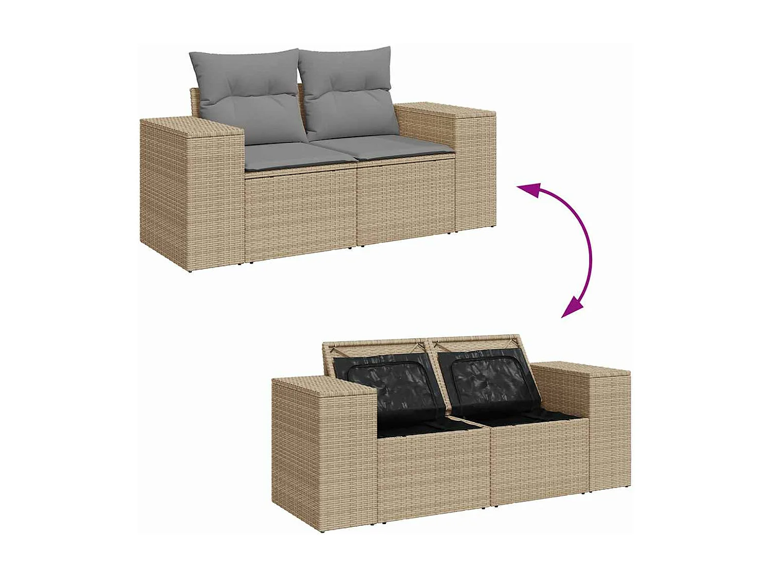8-delige Loungeset met kussens poly rattan beige