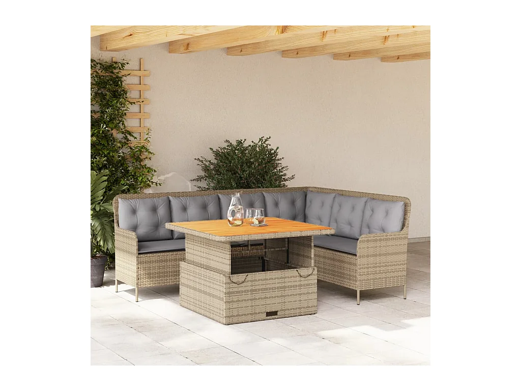 Salon de jardin avec coussins 2 pièces beige résine tressée