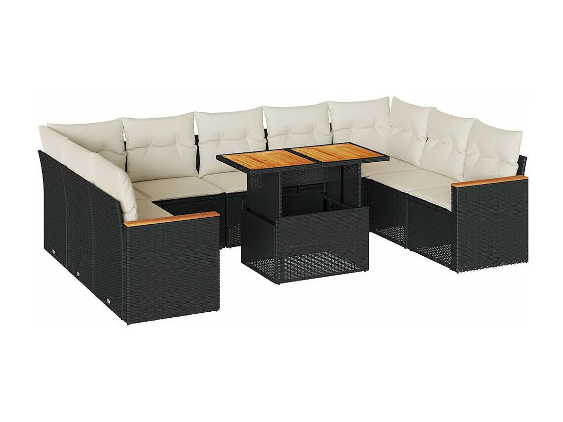 Set sofás jardín y cojines 10 piezas ratán sintético acacia negro
