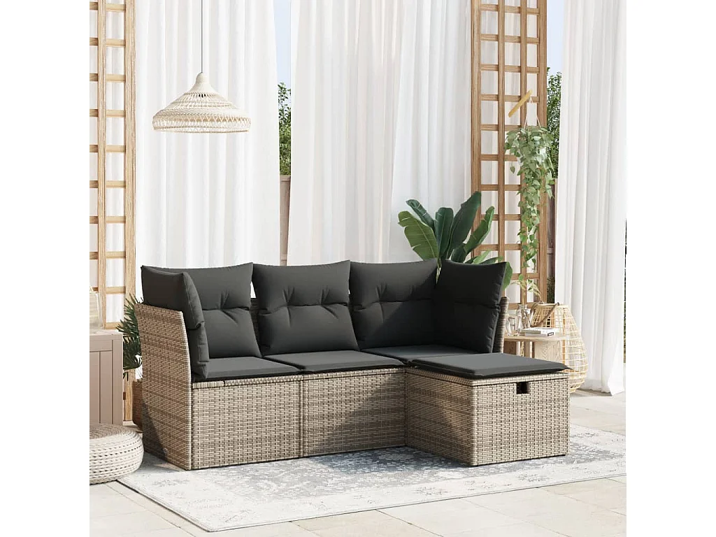 4-delige Loungeset met kussens poly rattan grijs