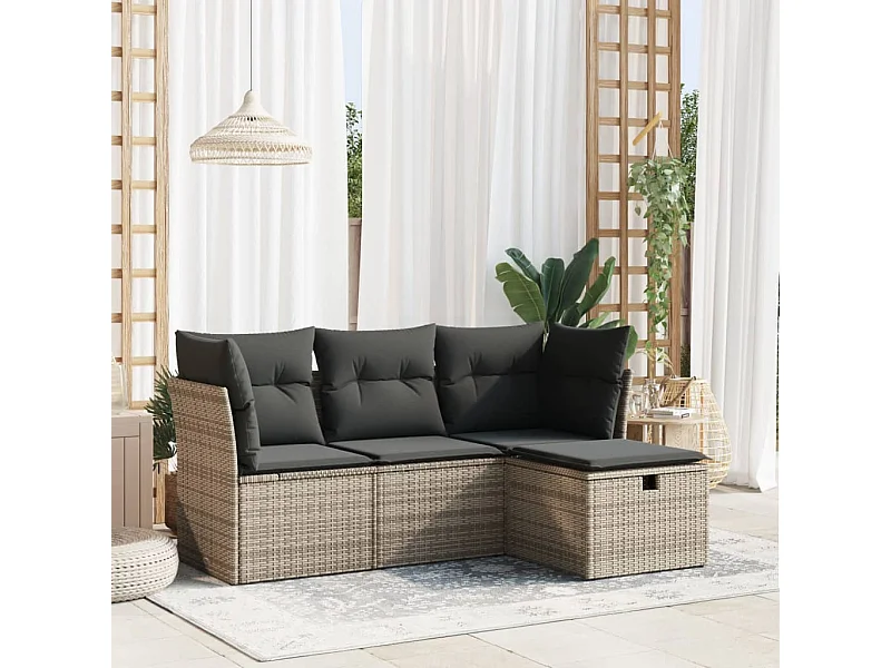 4-delige Loungeset met kussens poly rattan grijs