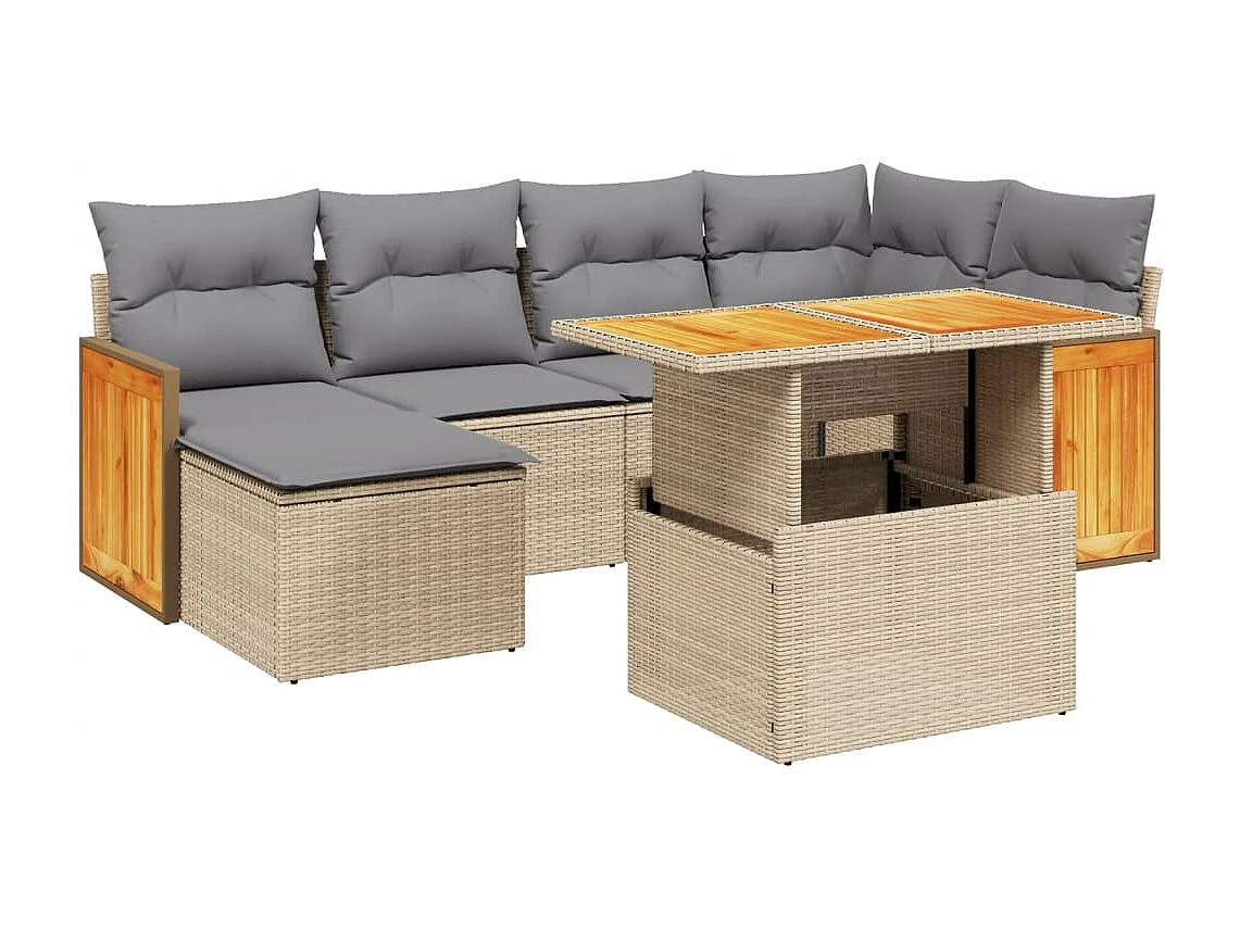 Salon de jardin avec coussins 7 pièces beige résine tressée