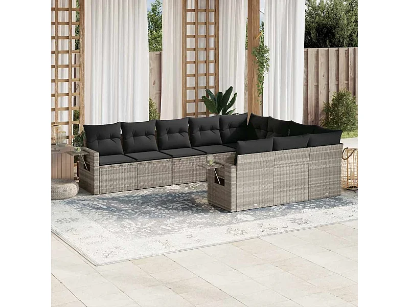 Set sofás jardín 10 piezas con cojines ratán sintético gris claro