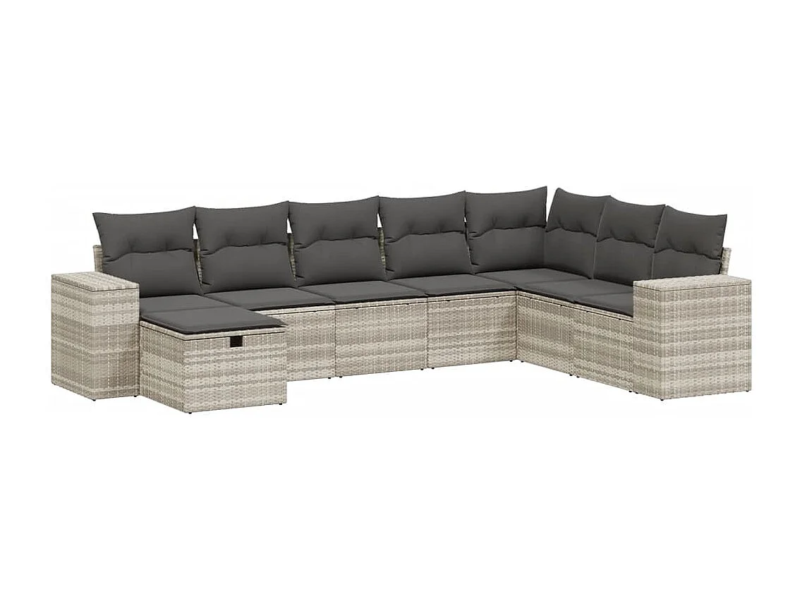 Salon de jardin 8 pièces avec coussins gris clair résine tressée