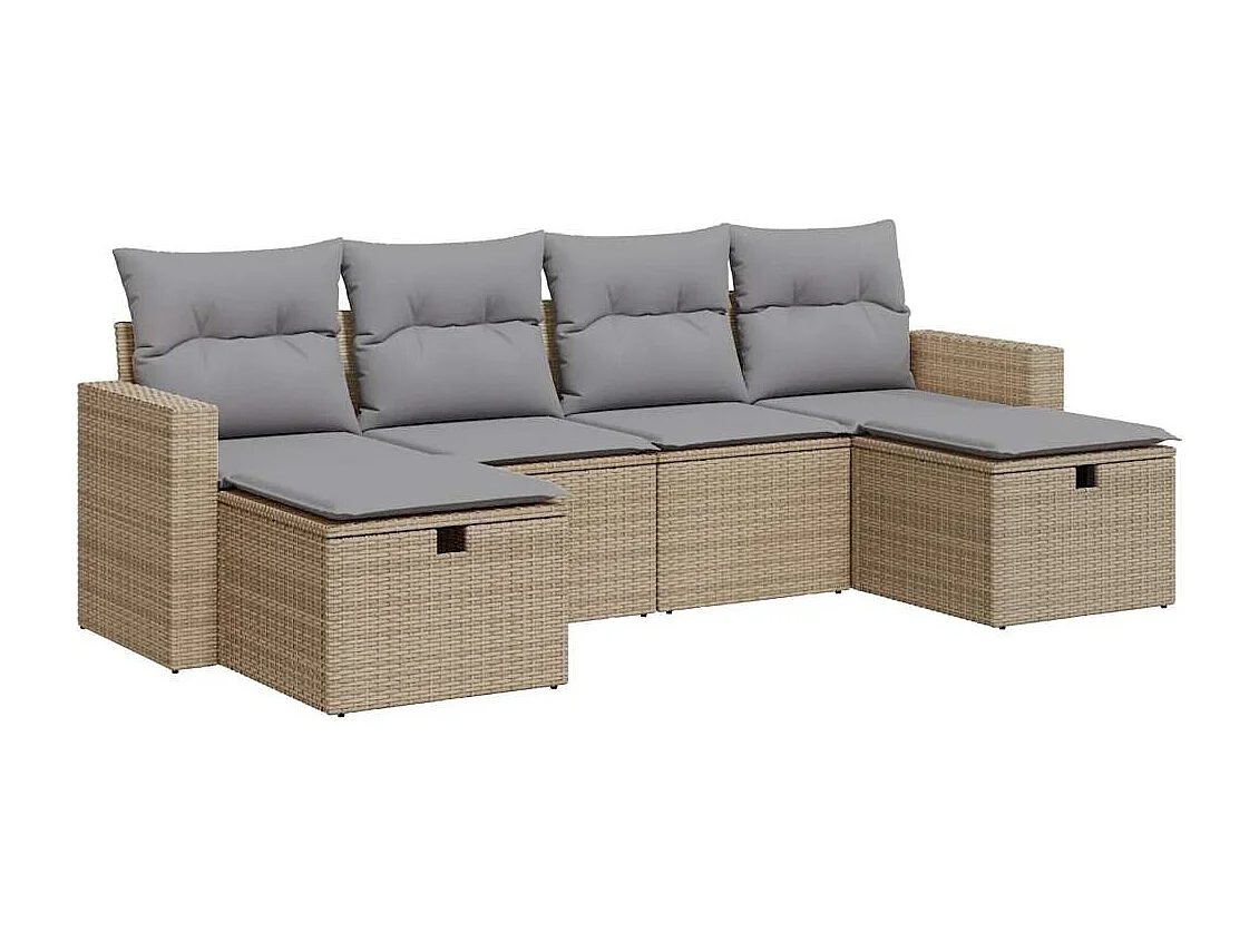 6 peças conjunto de sofás para jardim com almofadões vime PE bege