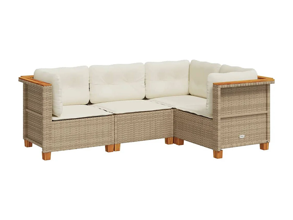 Salon de jardin avec coussins 4 pièces beige résine tressée