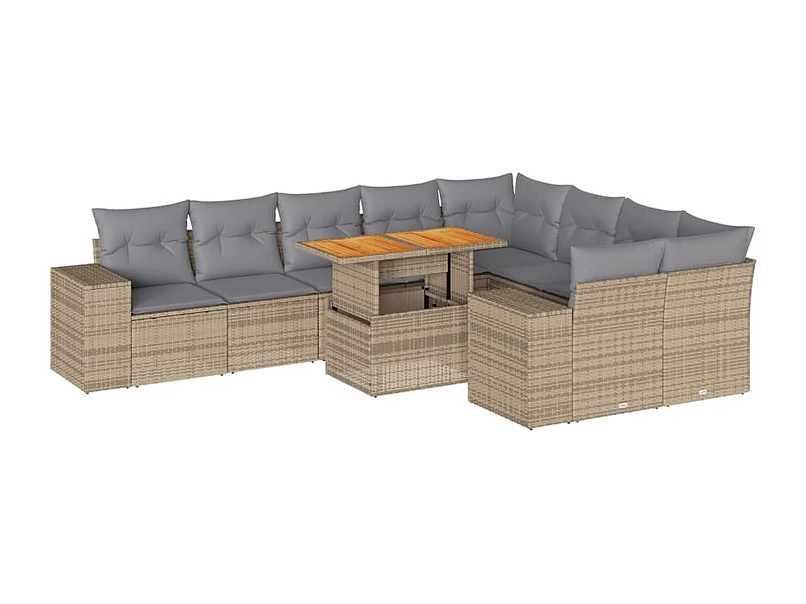 Salon de jardin avec coussins 10 pièces beige résine tressée acacia