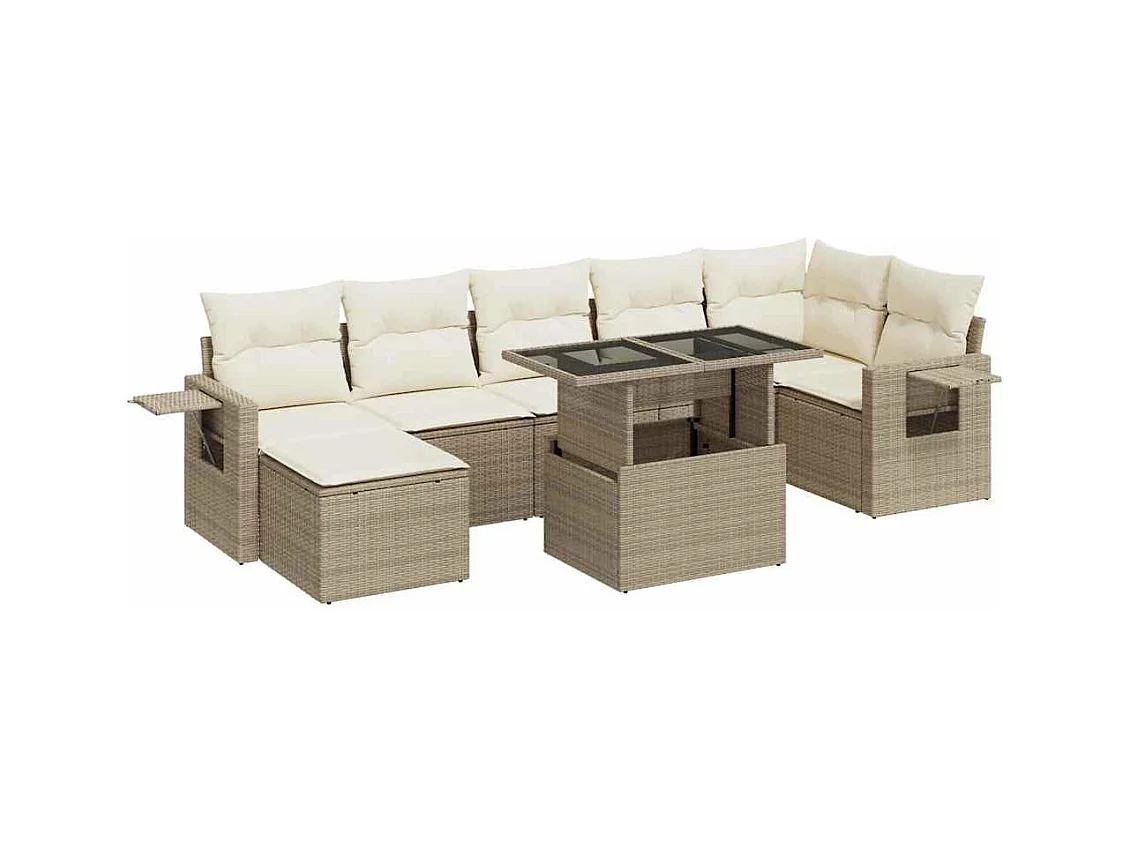 Salon de jardin avec coussins 8 pièces beige résine tressée