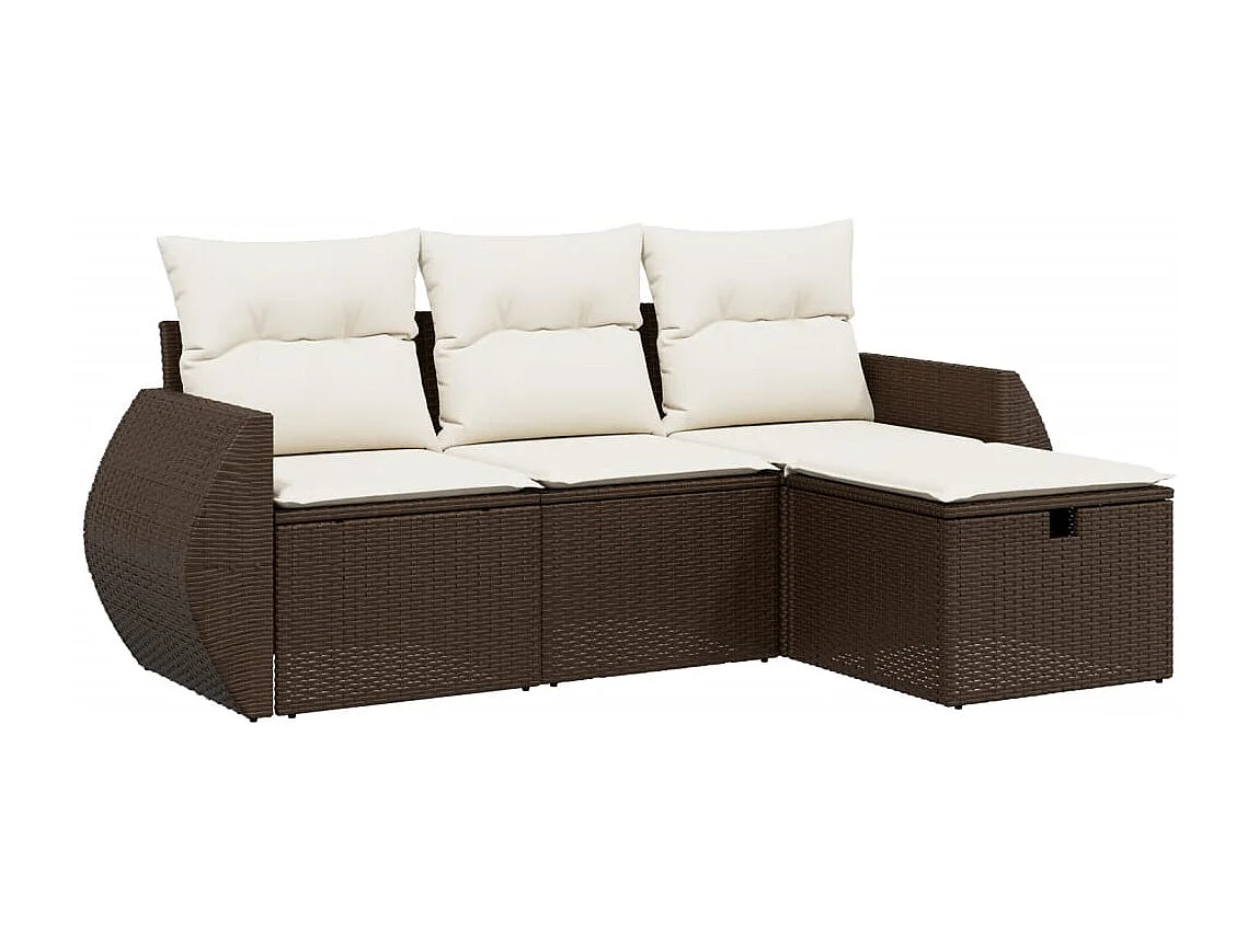 4 peças conjunto sofás de jardim com almofadões vime PE castanho
