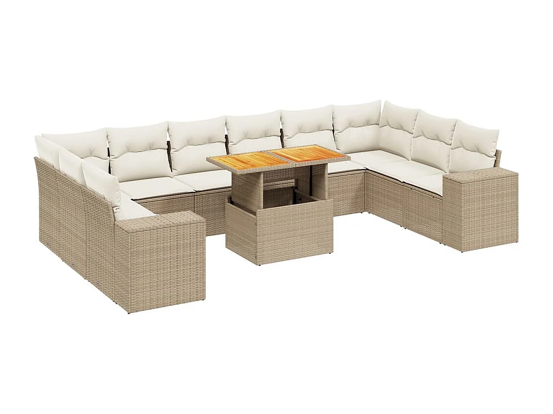 Salon de jardin 11 pièces avec coussins beige résine tressée