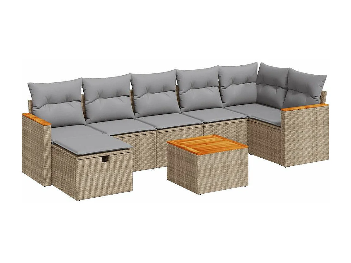 Salon de jardin avec coussins 8 pièces beige résine tressée