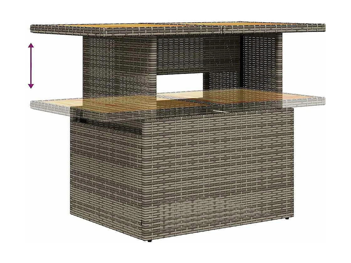 Set de muebles de jardín 6 piezas y cojines ratán sintético gris