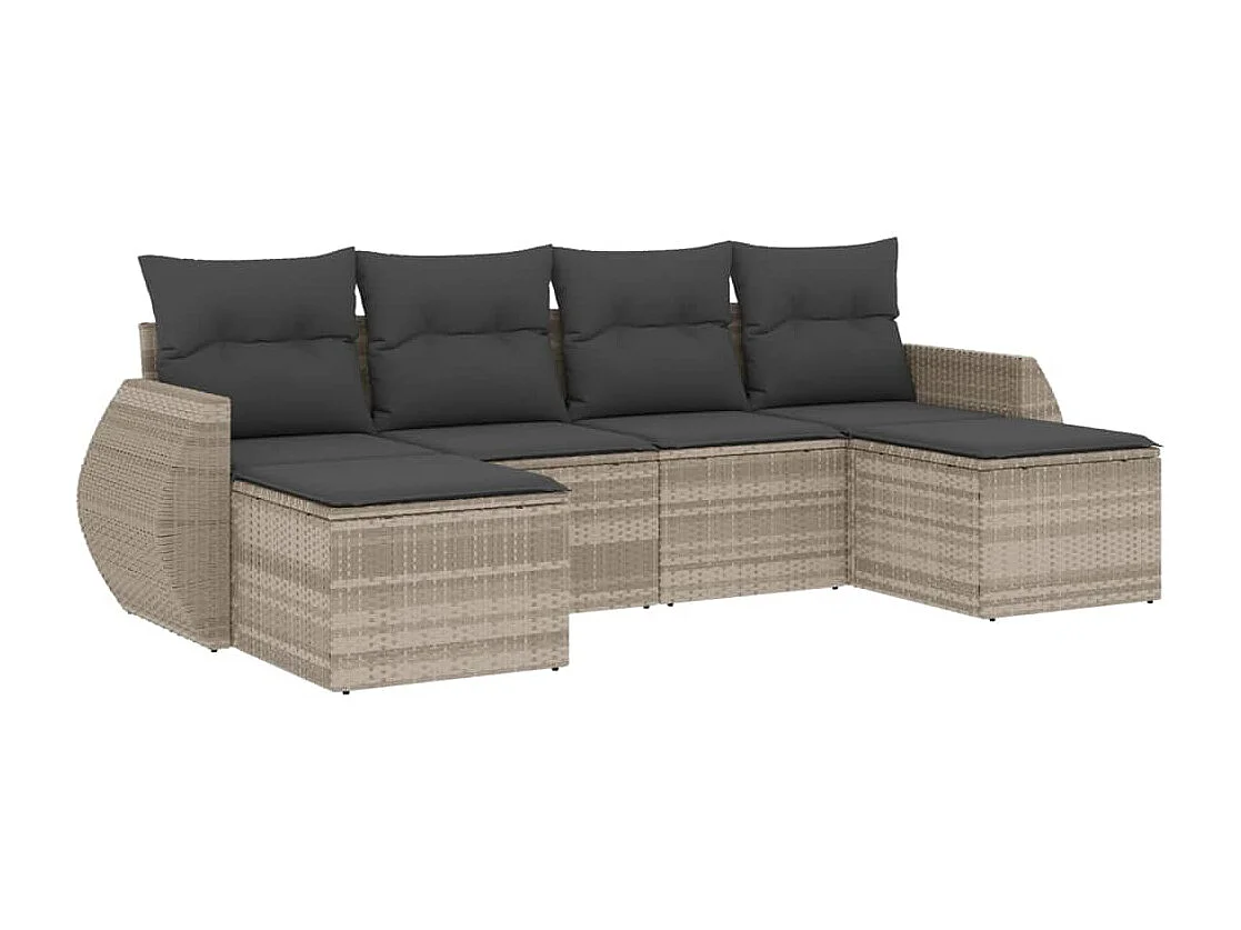 6-delige Loungeset met kussens poly rattan lichtgrijs