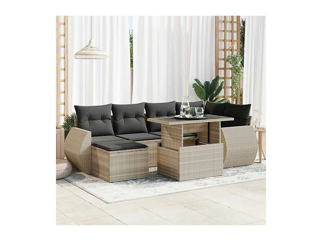 Salon de jardin avec coussins 7 pièces gris clair résine tressée