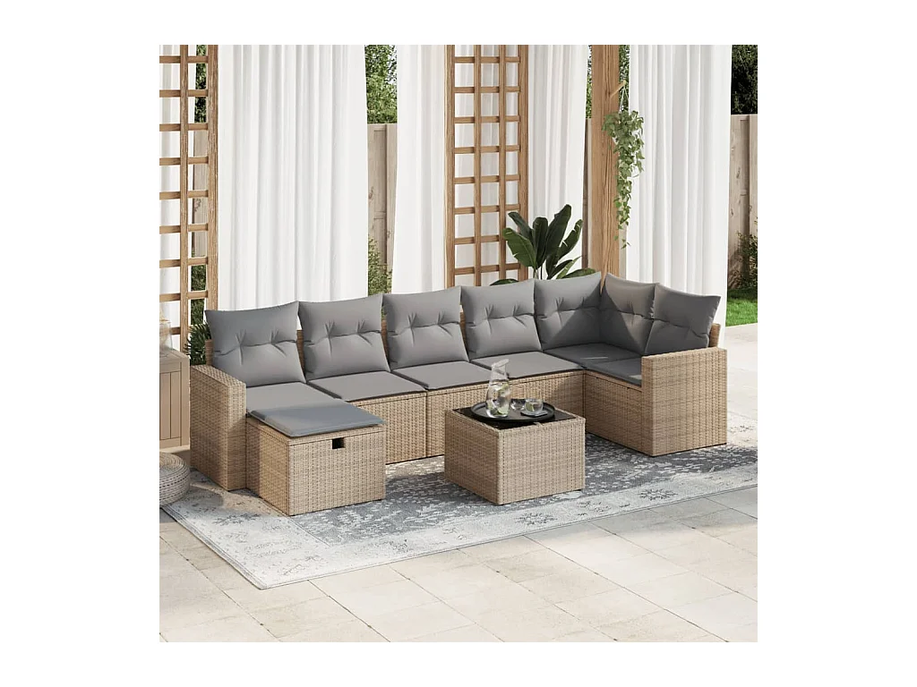 Salon de jardin avec coussins 8 pièces beige résine tressée