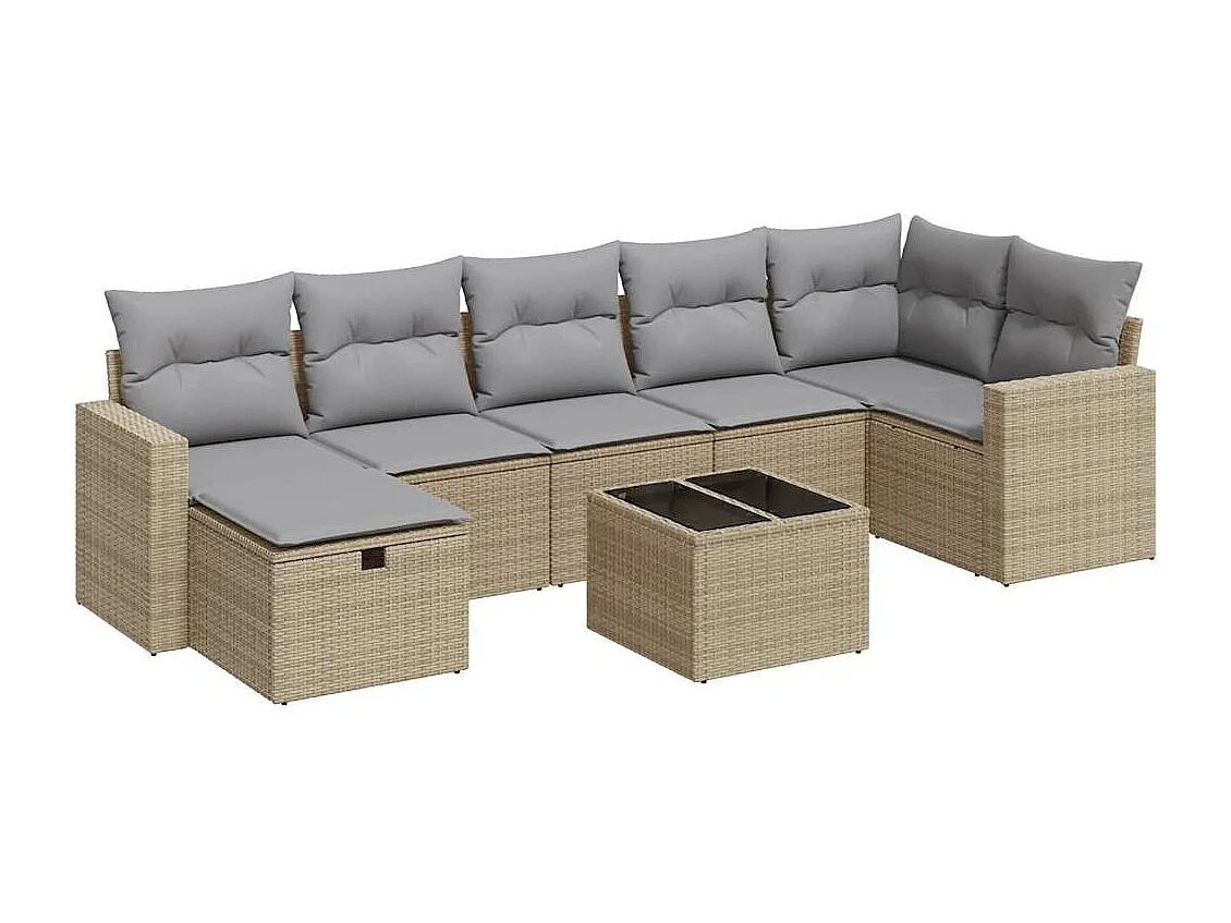 8-delige Loungeset met kussens poly rattan beige