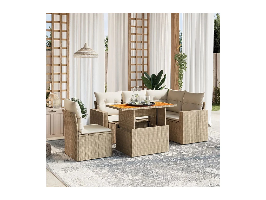 Juego de sofás jardín con cojines 6 piezas ratán sintético beige