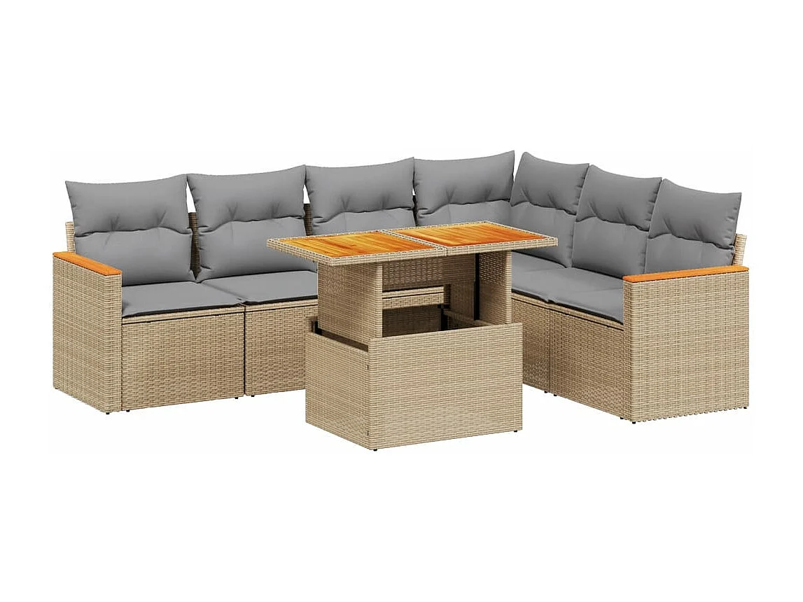 Salon de jardin avec coussins 7 pièces beige résine tressée