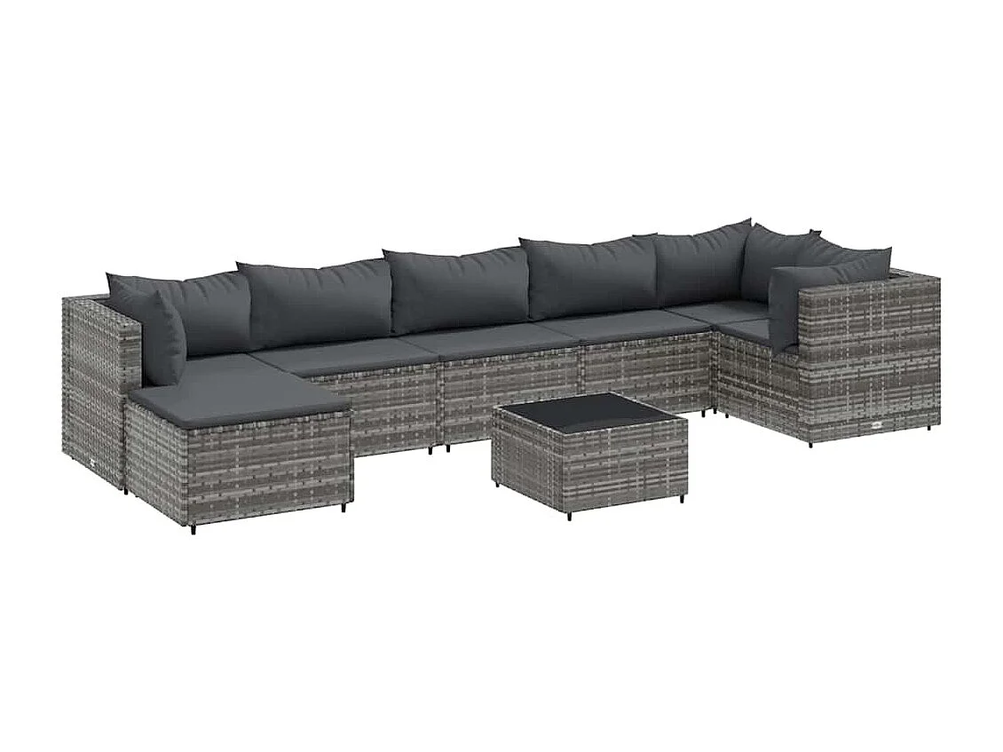 Salon de jardin 8 pièces avec coussins Gris Résine tressée