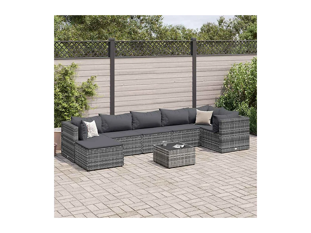Salon de jardin 8 pièces avec coussins Gris Résine tressée