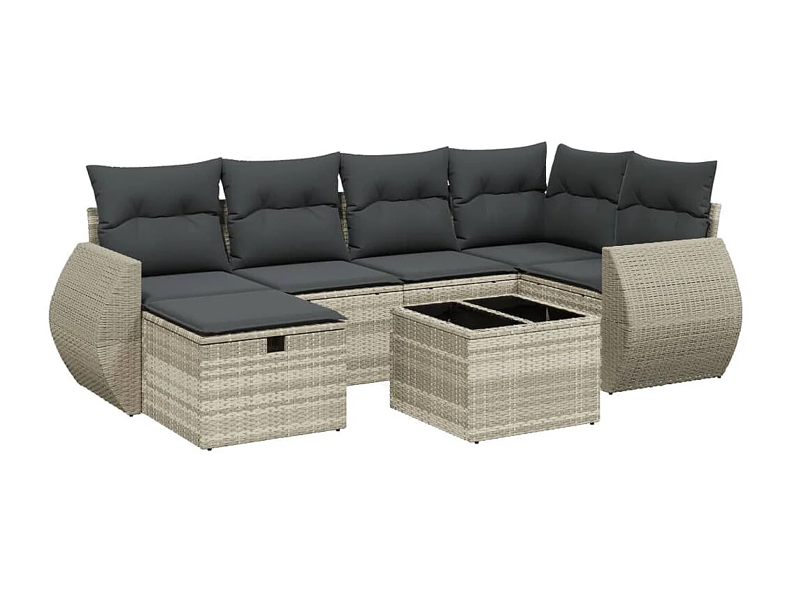 Salon de jardin avec coussins 7 pièces gris clair résine tressée
