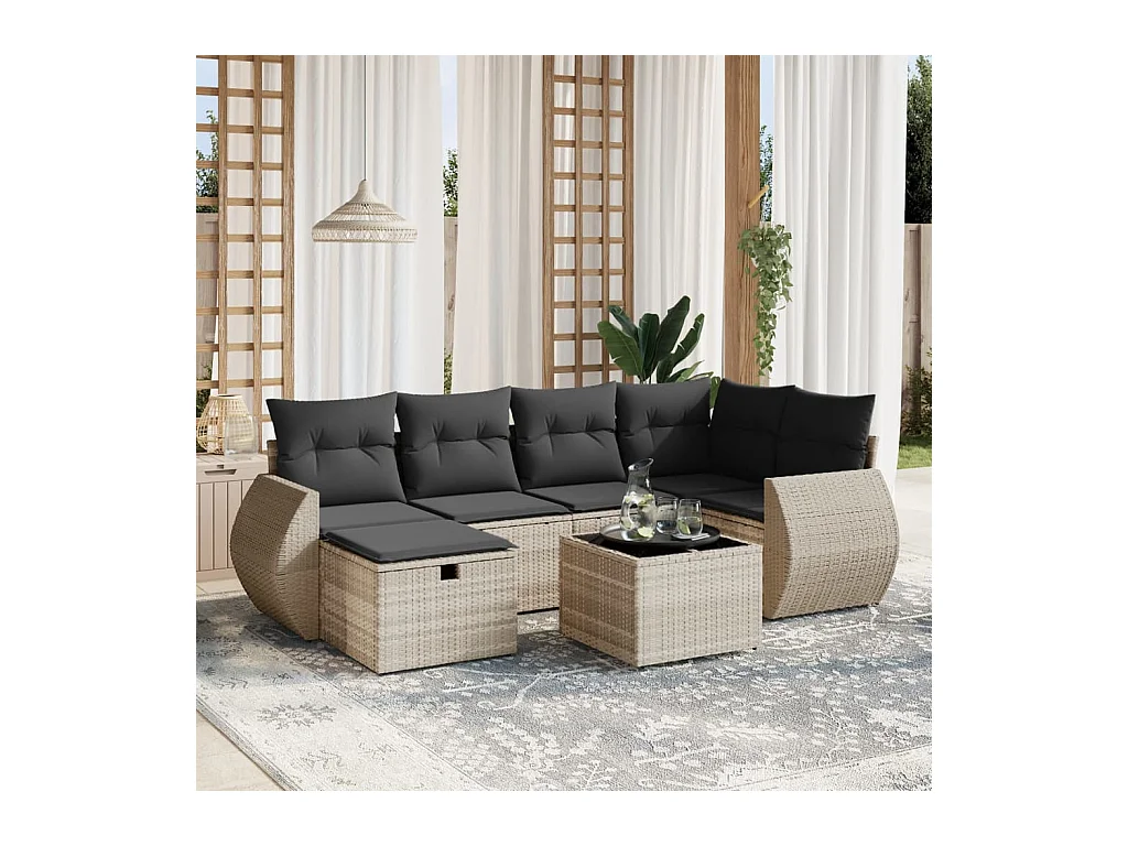 Salon de jardin avec coussins 7 pièces gris clair résine tressée