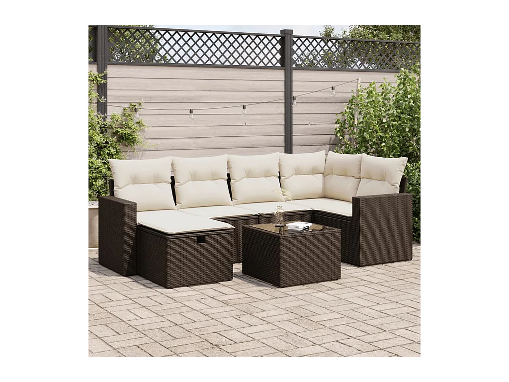 Salon de jardin avec coussins 7 pièces marron résine tressée