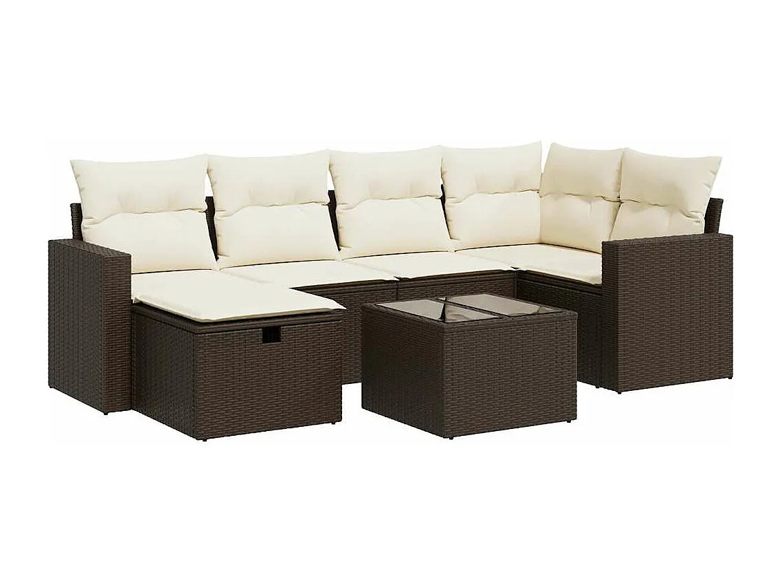 Salon de jardin avec coussins 7 pièces marron résine tressée