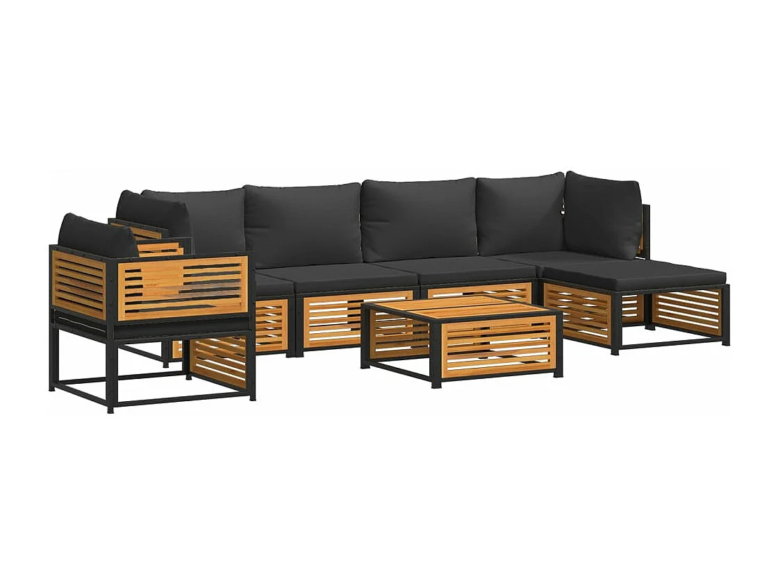 Salon de jardin avec coussins 7 pièces bois massif d'acacia