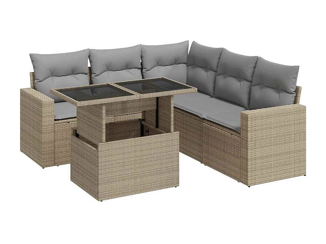 Salon de jardin avec coussins 6 pièces beige résine tressée
