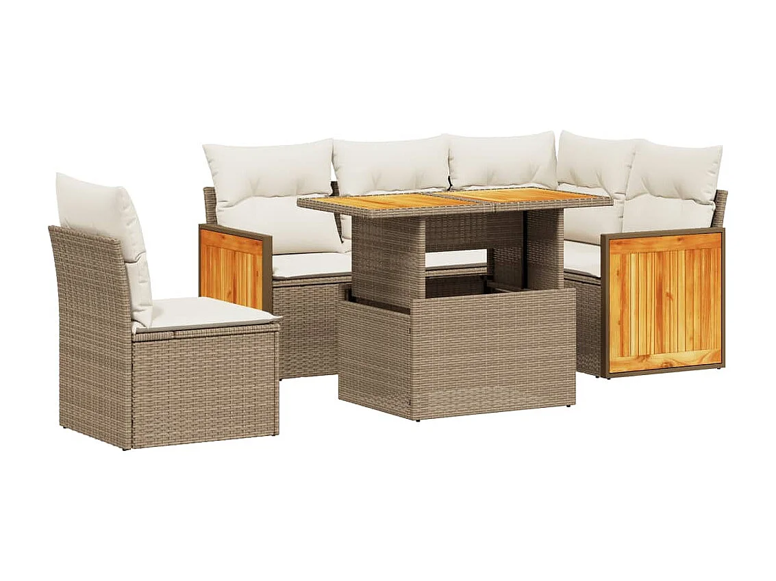 6-delige Loungeset met kussens poly rattan beige