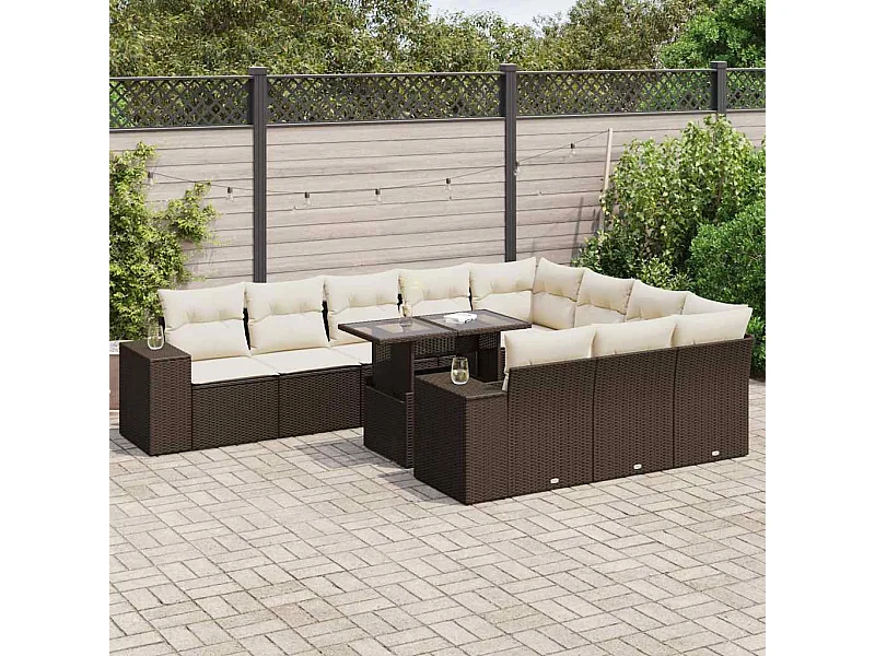 11-delige Loungeset met kussens poly rattan bruin