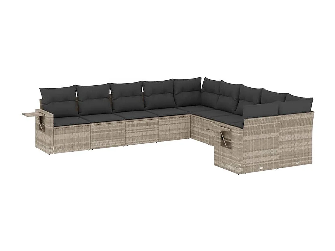 Set sofás jardín 10 piezas con cojines ratán sintético gris claro
