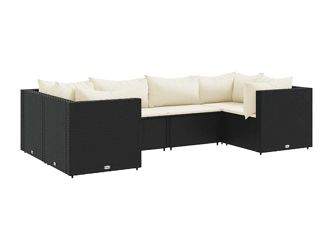 6-delige Loungeset met kussens poly rattan zwart