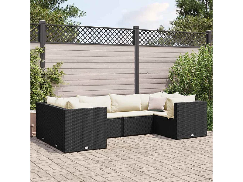Salon de jardin 6 pièces avec coussins Noir Résine tressée