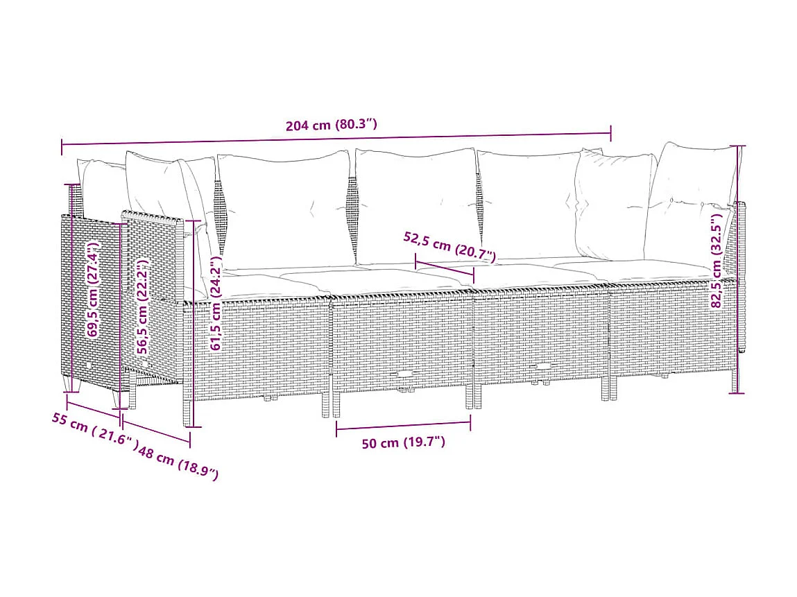 Salon de jardin 5 pièces avec coussins gris clair résine tressée