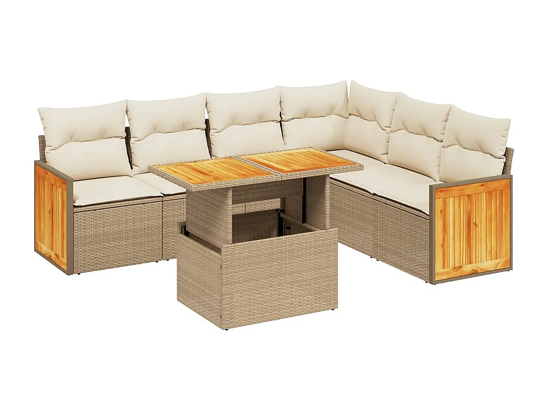 Salon de jardin avec coussins 7 pièces beige résine tressée