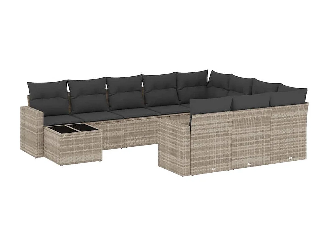 11-delige Loungeset met kussens poly rattan lichtgrijs