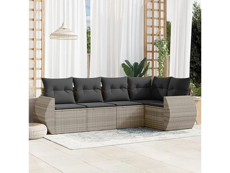 Set de sofás jardín y cojines 5 piezas ratán sintético gris claro