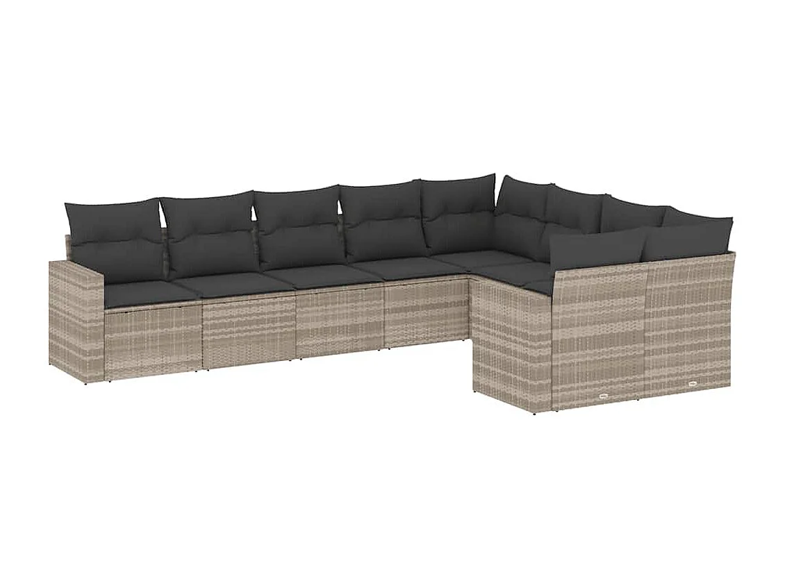 Salon de jardin 9 pièces avec coussins gris clair résine tressée