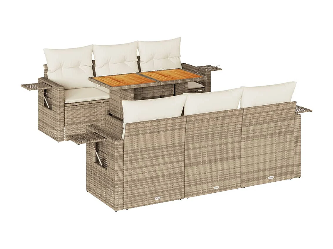 Set sofás de jardín 7 piezas y cojines ratán sintético beige