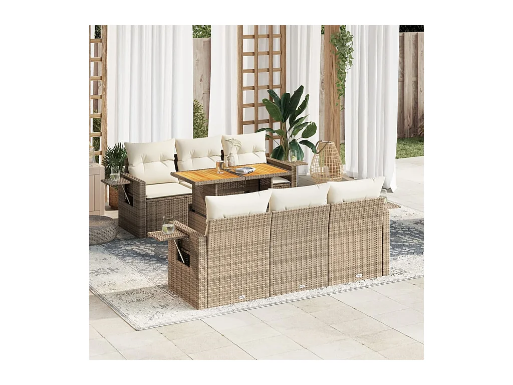 Salon de jardin avec coussins 7 pièces beige résine tressée