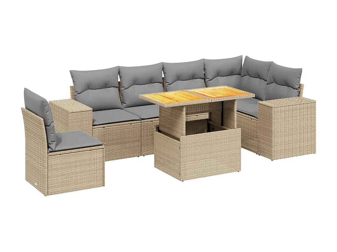 Salon de jardin avec coussins 7 pièces beige résine tressée